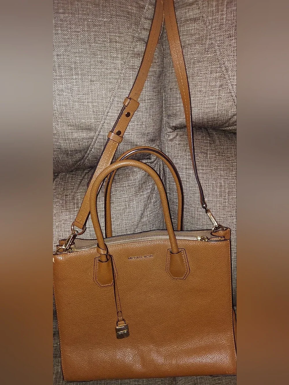 Michael Kors Tan Pebbled Leather Satchel with Crossbody Strap